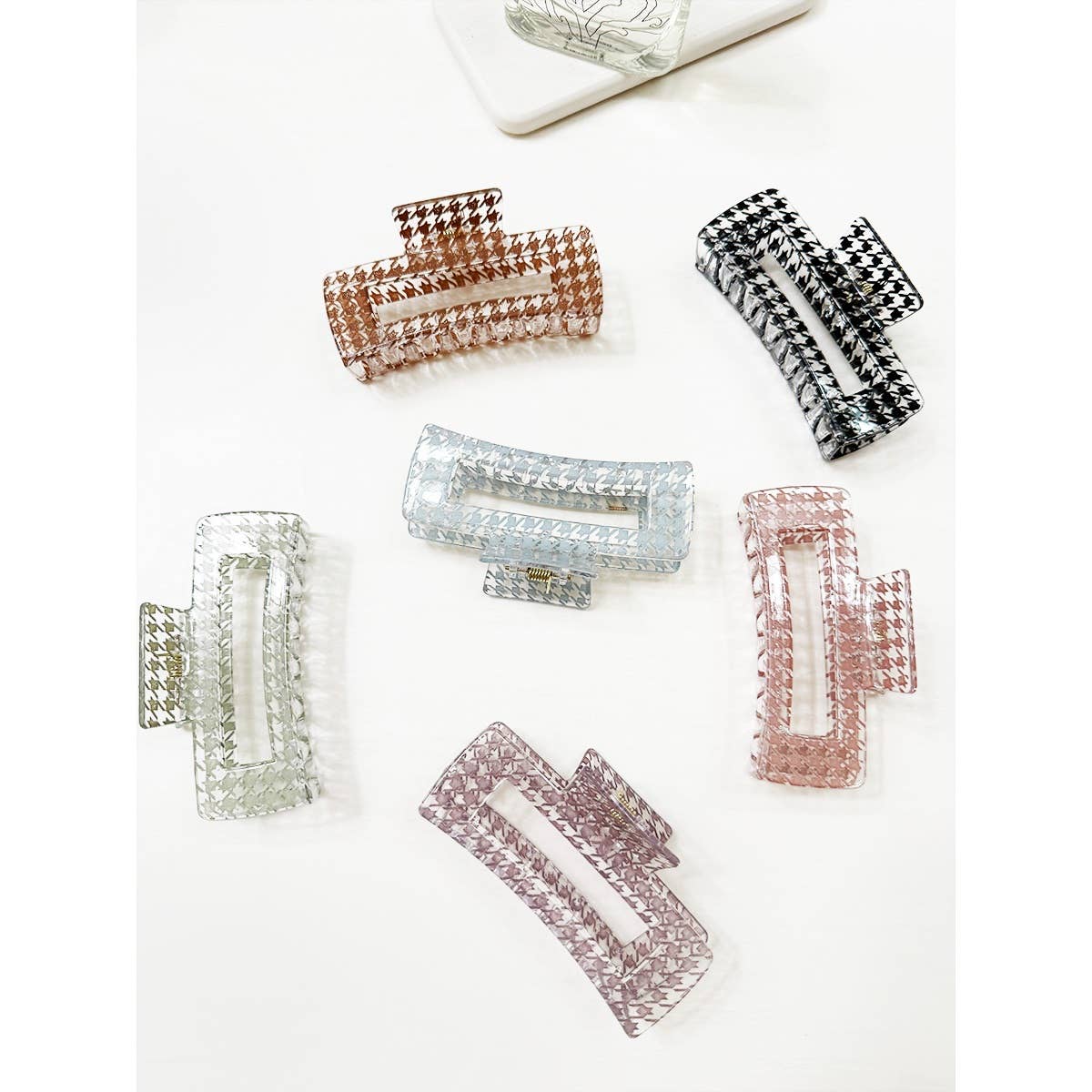 Houndstooth Pattern Cut Out Rectangle Hair Claw
