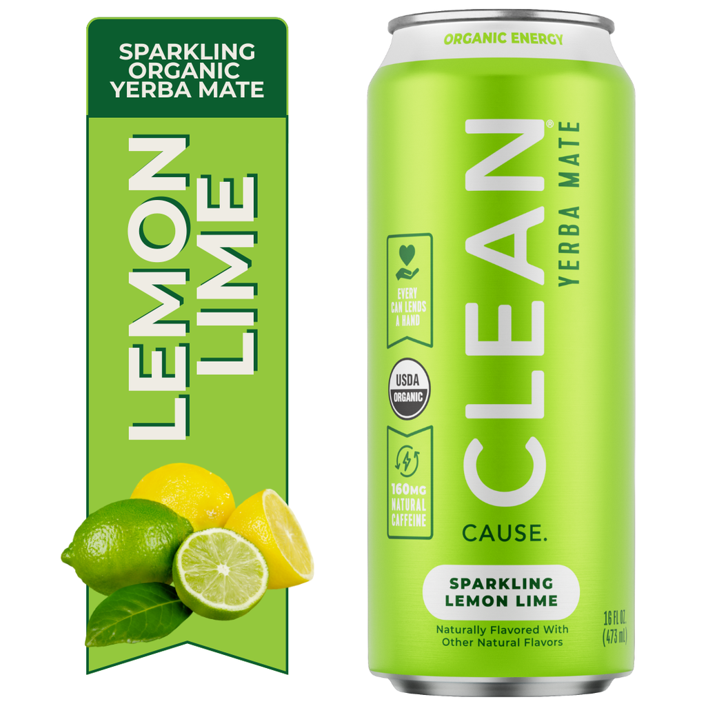 Organic Lemon Lime Sparkling Yerba Mate Tea – 12-pack Cans