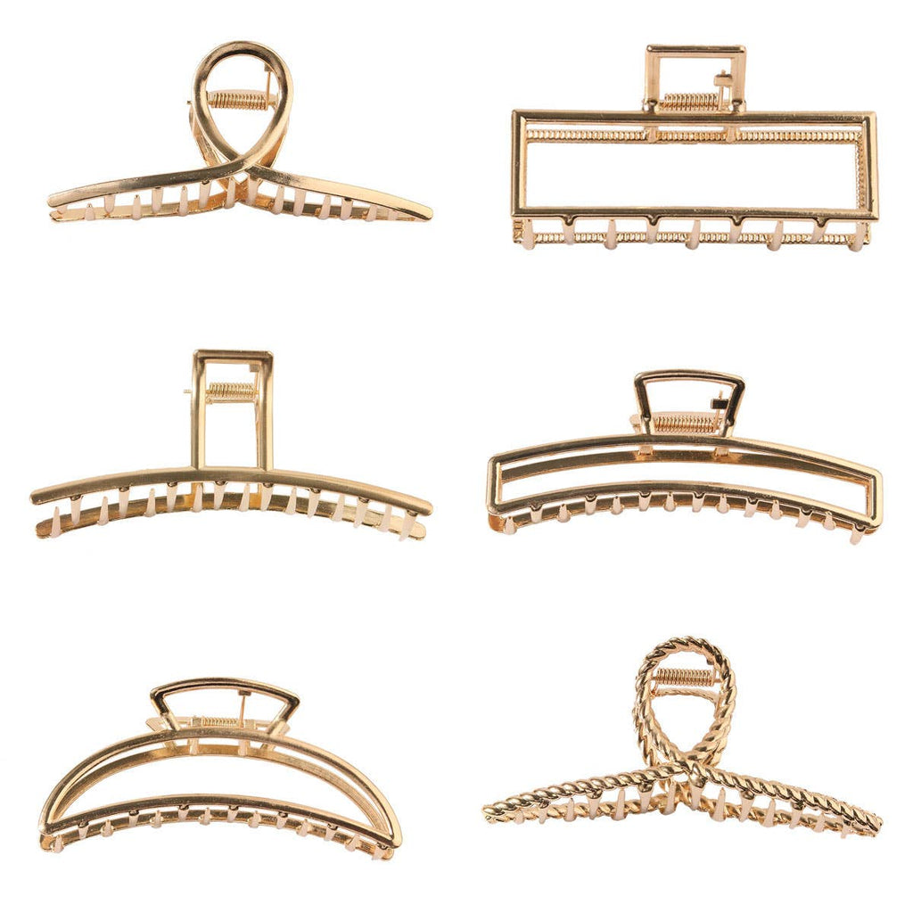 6-Pack Gold Tone Metal Hair Claws, Strong Hold_CWABE0199