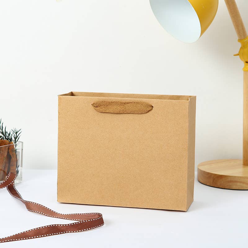10pc, Horizontal Brown Thick Kraft Paper Gift Bag w/ tissue