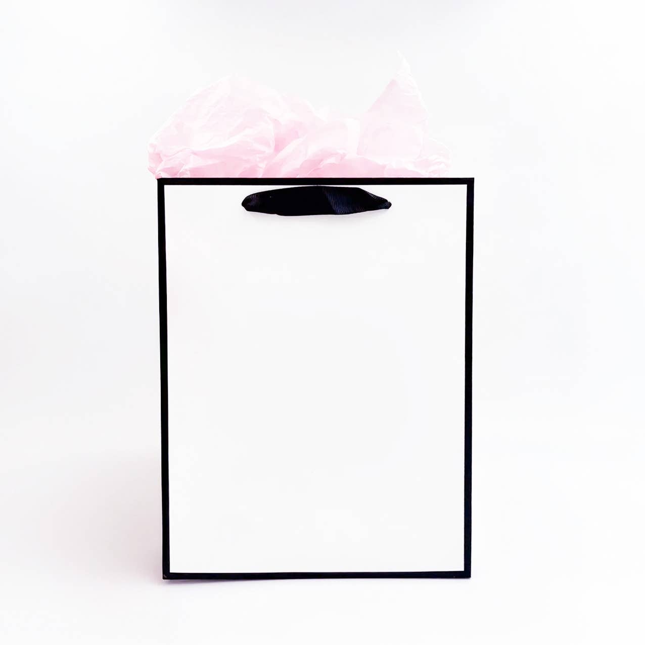 White with Black Border Paper Gift Bag w/ free tissue