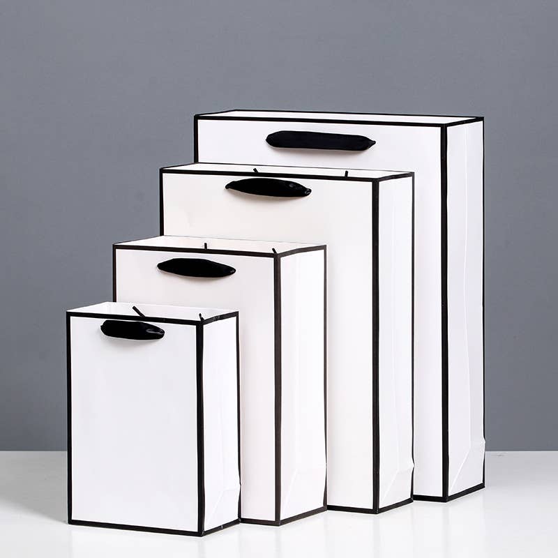 White with Black Border Paper Gift Bag w/ free tissue