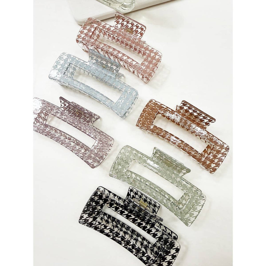 Houndstooth Pattern Cut Out Rectangle Hair Claw