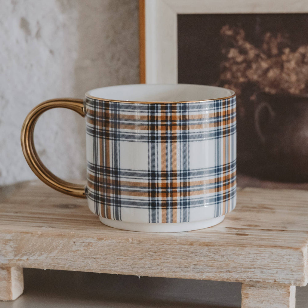*NEW* Orange Navy Plaid Coffee Mug - Fall Decor & Gifts