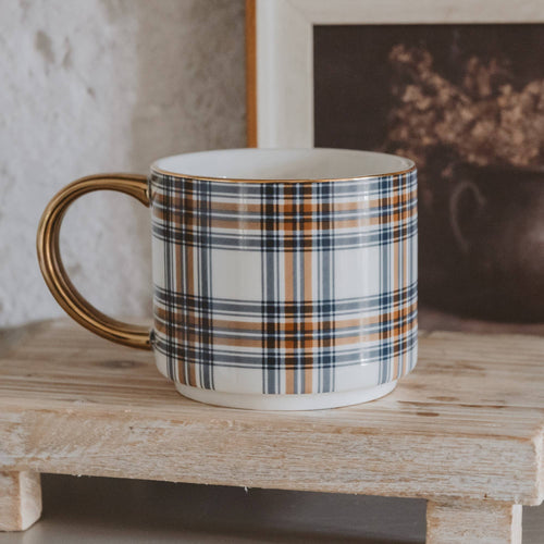 *NEW* Orange Navy Plaid Coffee Mug - Fall Decor & Gifts