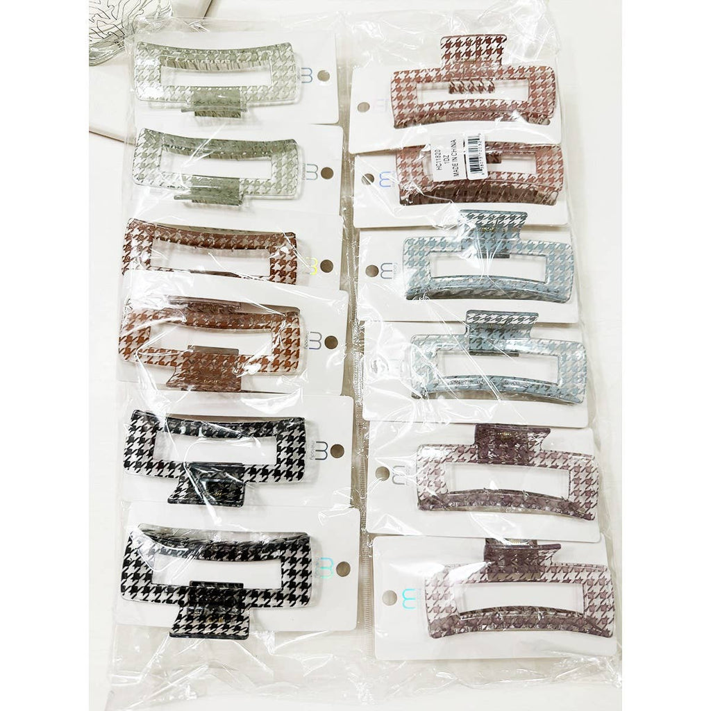 Houndstooth Pattern Cut Out Rectangle Hair Claw
