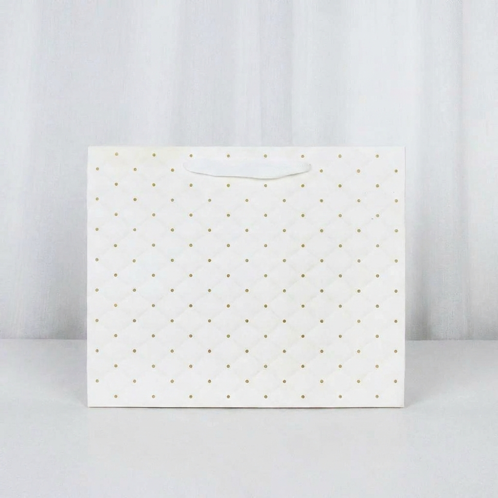 12pcs, 2 sizes Ivory dot wavy surface gift bag w/ tissue