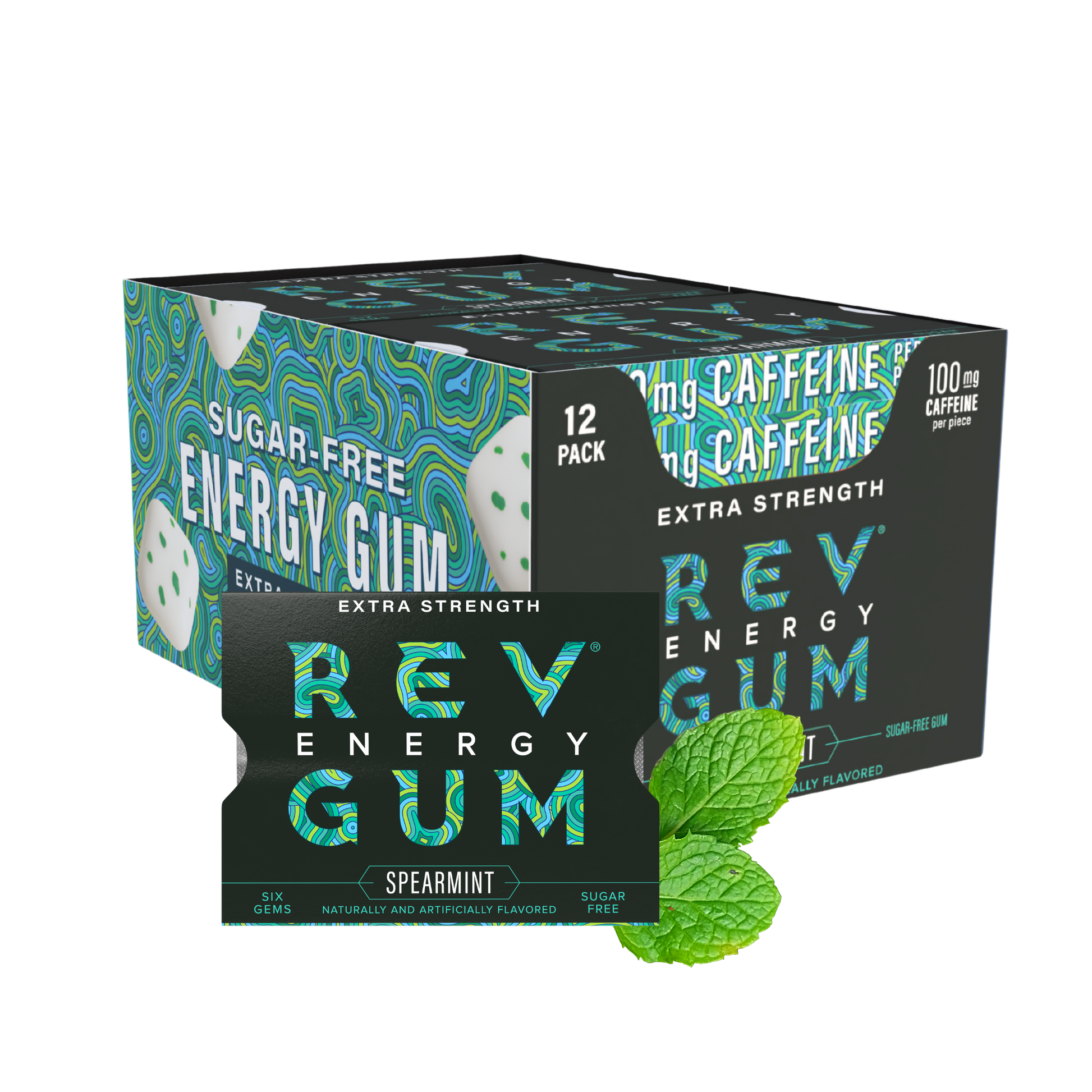 Spearmint Extra Strength Energy Gum 12 pack