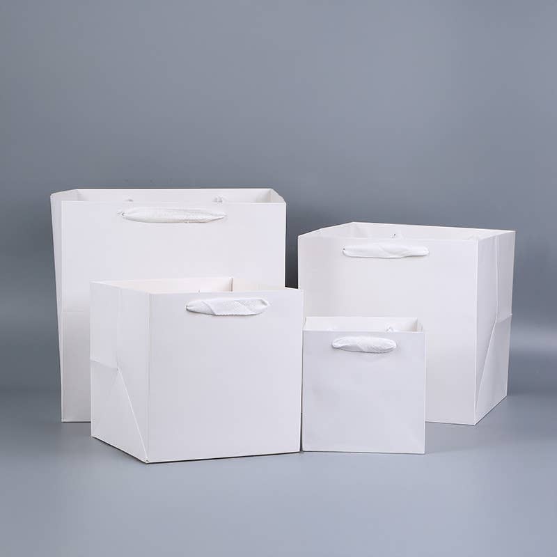 All White Square Cotton Handle Paper Gift Bag w/ free tissue