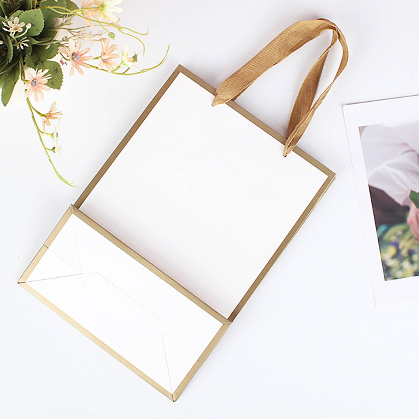 White with Gold Border Paper Gift Bag w/ free tissue