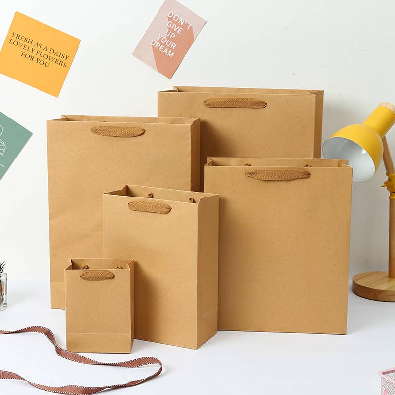 10pc, Vertical Brown Thick Kraft Paper Gift Bag w/ tissue