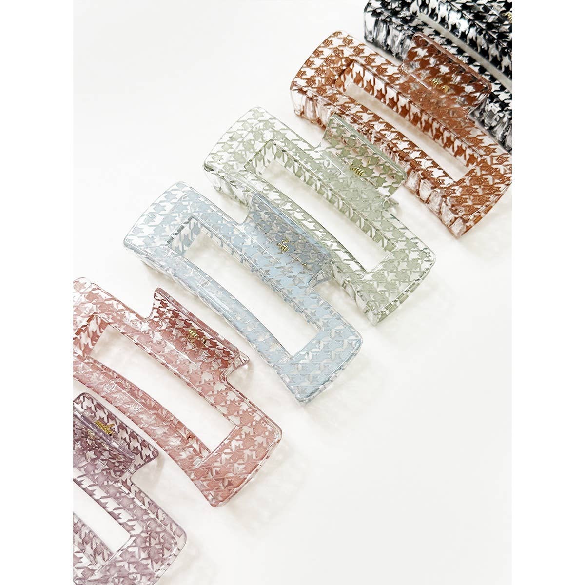 Houndstooth Pattern Cut Out Rectangle Hair Claw