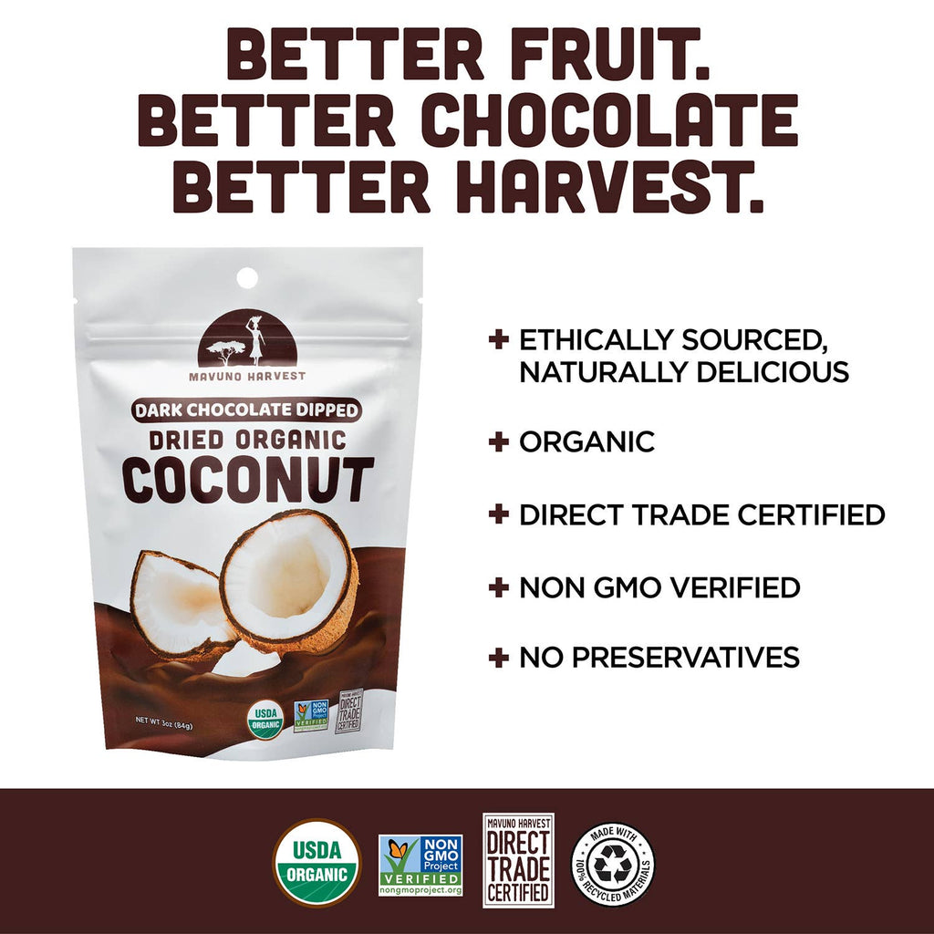 Organic Dark Chocolate Dipped Dried Coconut, 6-pack case