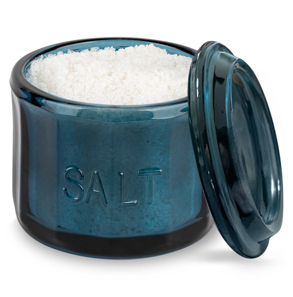 Kook Embossed Salt Cellar & Lid, Pressed Glass, 10 oz