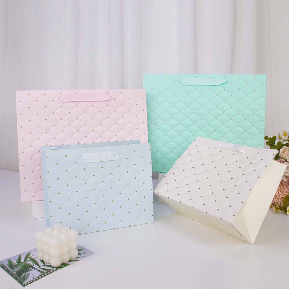 12pcs, 2 sizes Pink dot wavy surface gift bag w/ free tissue