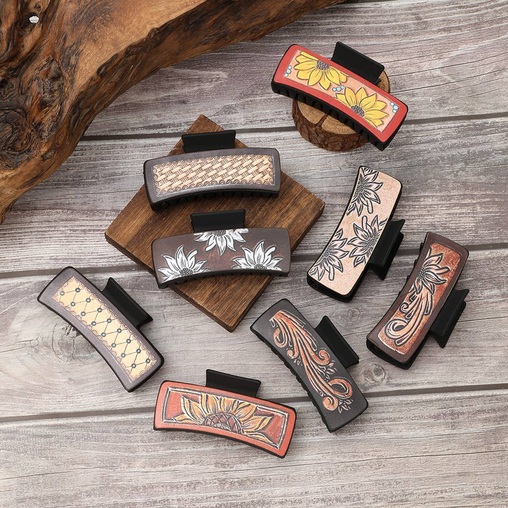 Sunflower PU Leather Hair Claw, Western Style_CWASC1618