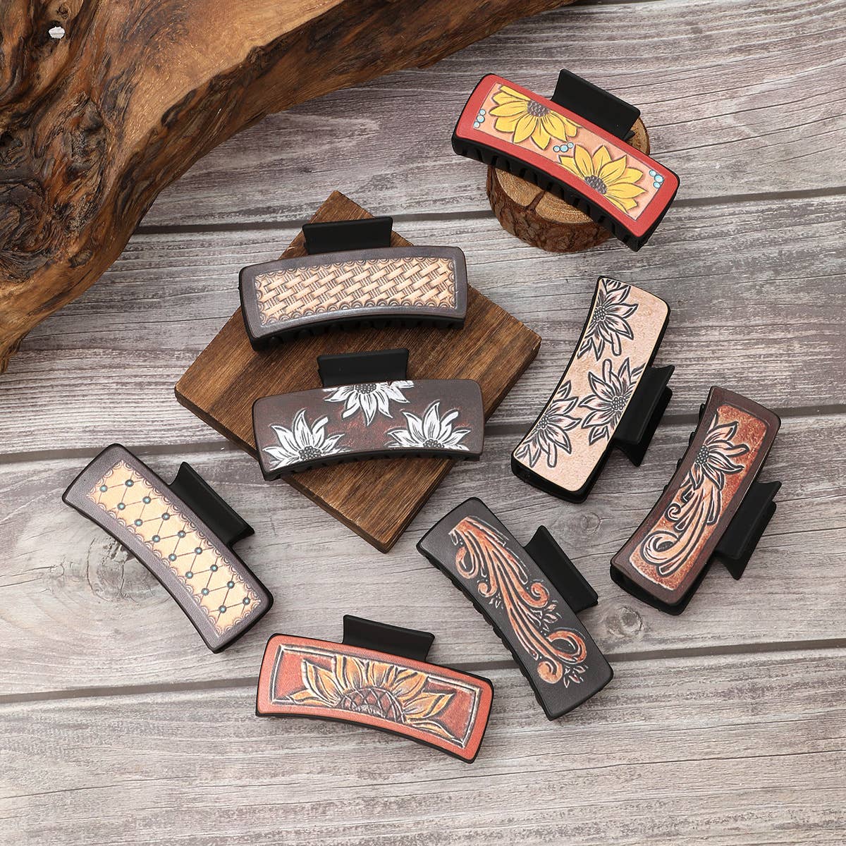 Sunflower PU Leather Hair Claw, Western Style_CWASC1618