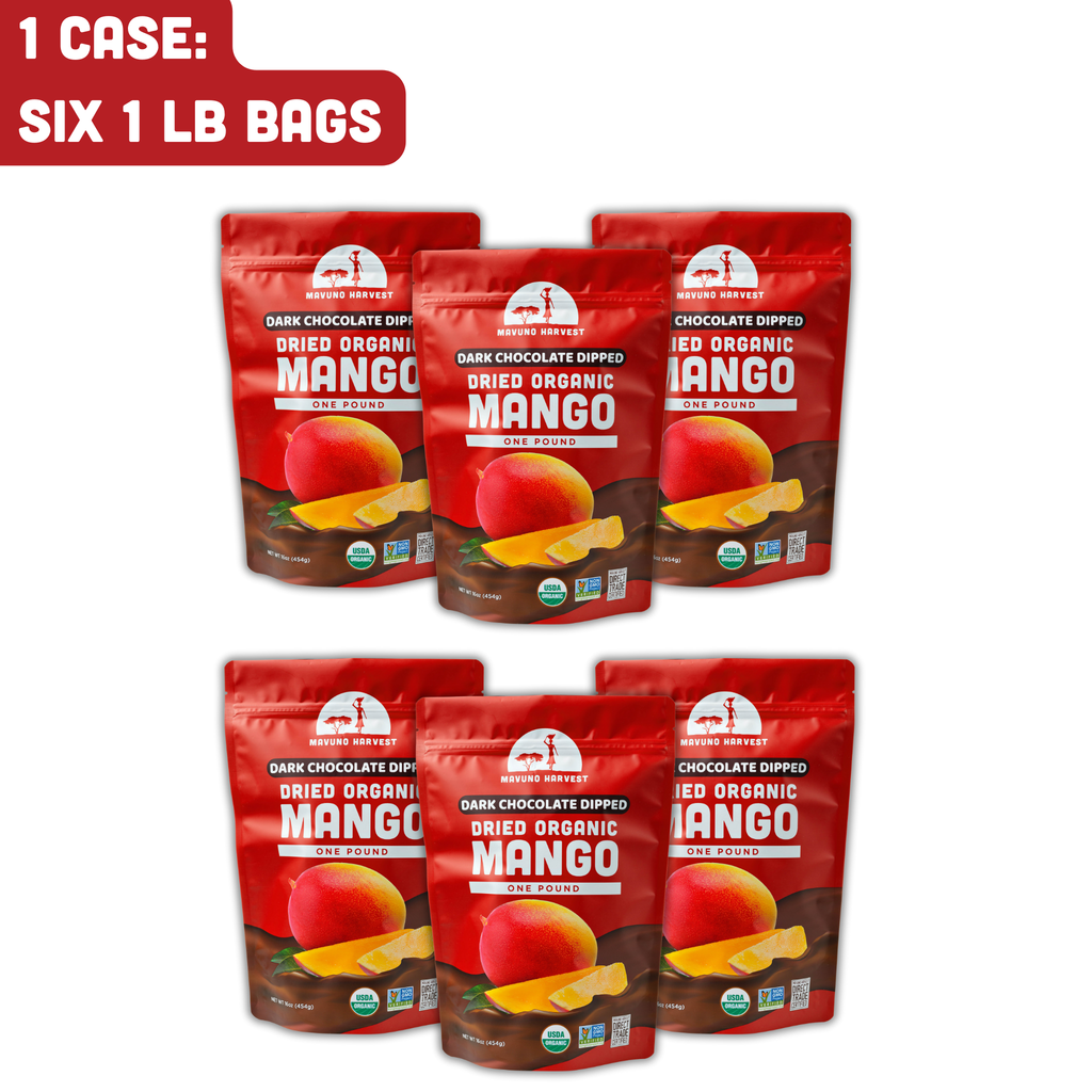 Organic Dark Chocolate Dipped Dried Mango, 6-pack case