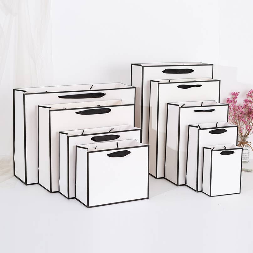 White with Black Border Paper Gift Bag w/ free tissue
