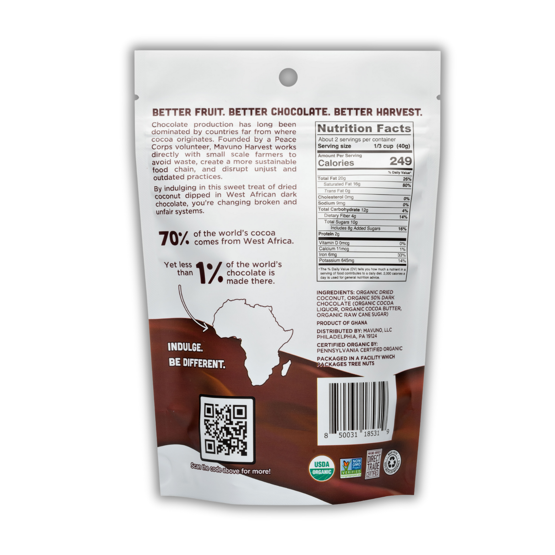 Organic Dark Chocolate Dipped Dried Coconut, 6-pack case