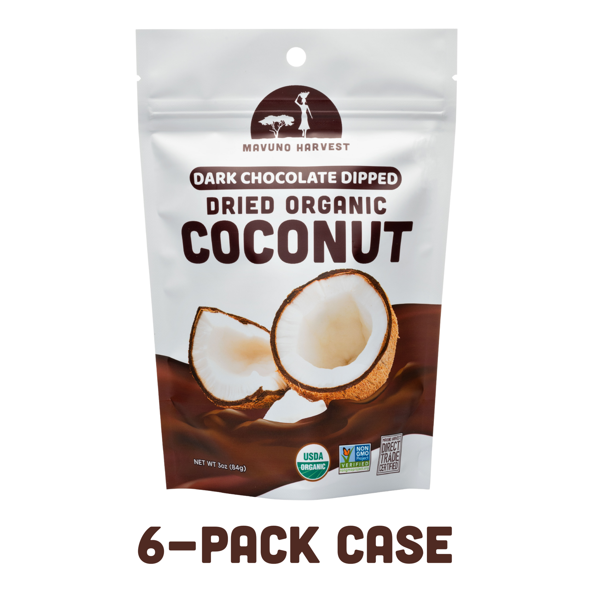 Organic Dark Chocolate Dipped Dried Coconut, 6-pack case