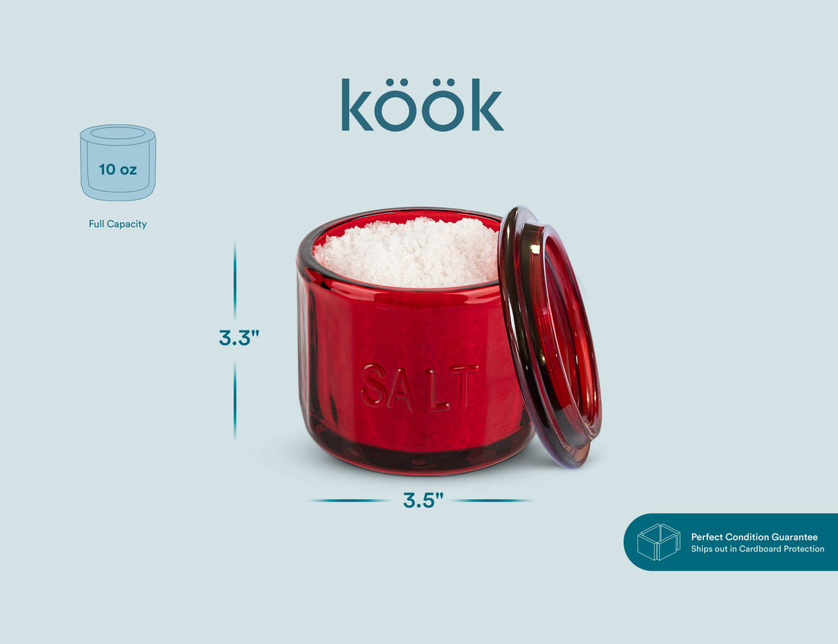 Kook Embossed Salt Cellar & Lid, Pressed Glass, 10 oz