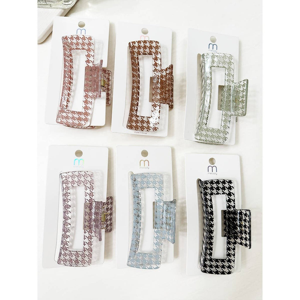 Houndstooth Pattern Cut Out Rectangle Hair Claw
