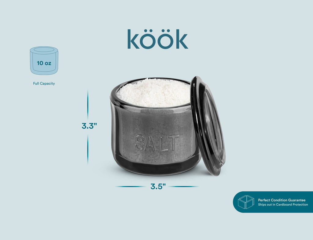 Kook Embossed Salt Cellar & Lid, Pressed Glass, 10 oz