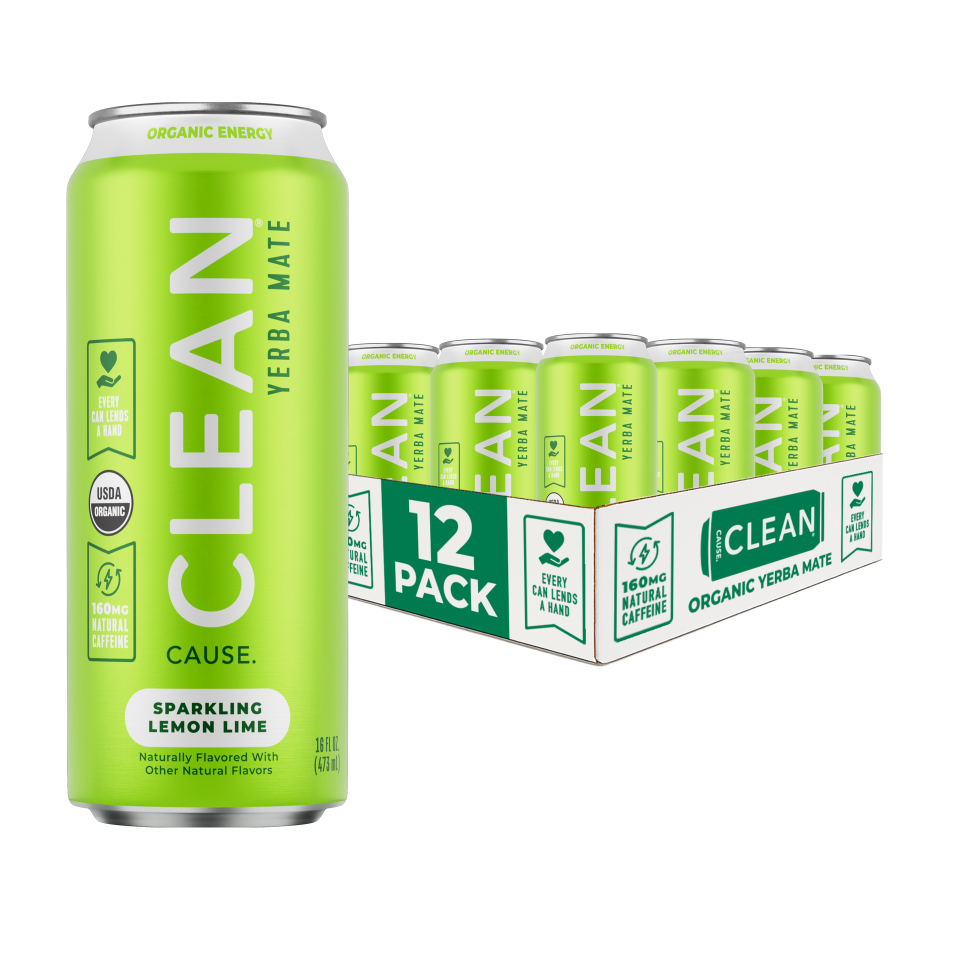 Organic Lemon Lime Sparkling Yerba Mate Tea – 12-pack Cans