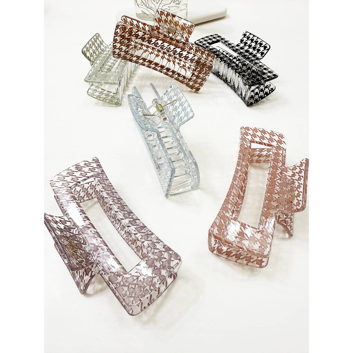 Houndstooth Pattern Cut Out Rectangle Hair Claw