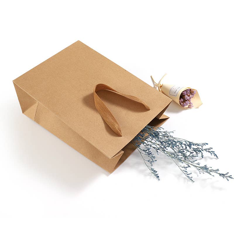 10pc, Vertical Brown Thick Kraft Paper Gift Bag w/ tissue