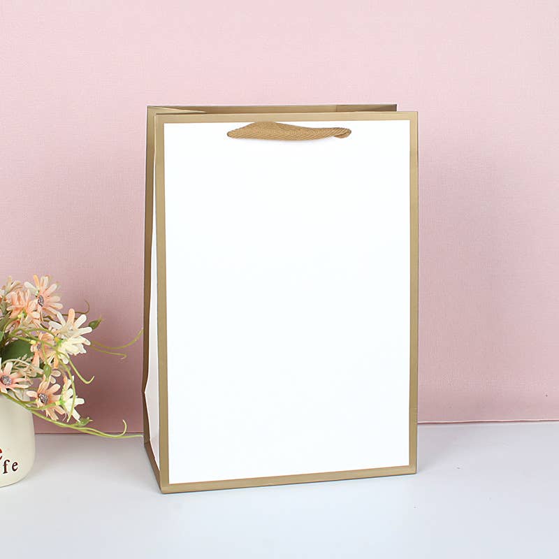 White with Gold Border Paper Gift Bag w/ free tissue