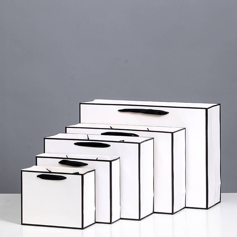 White with Black Border Paper Gift Bag w/ free tissue