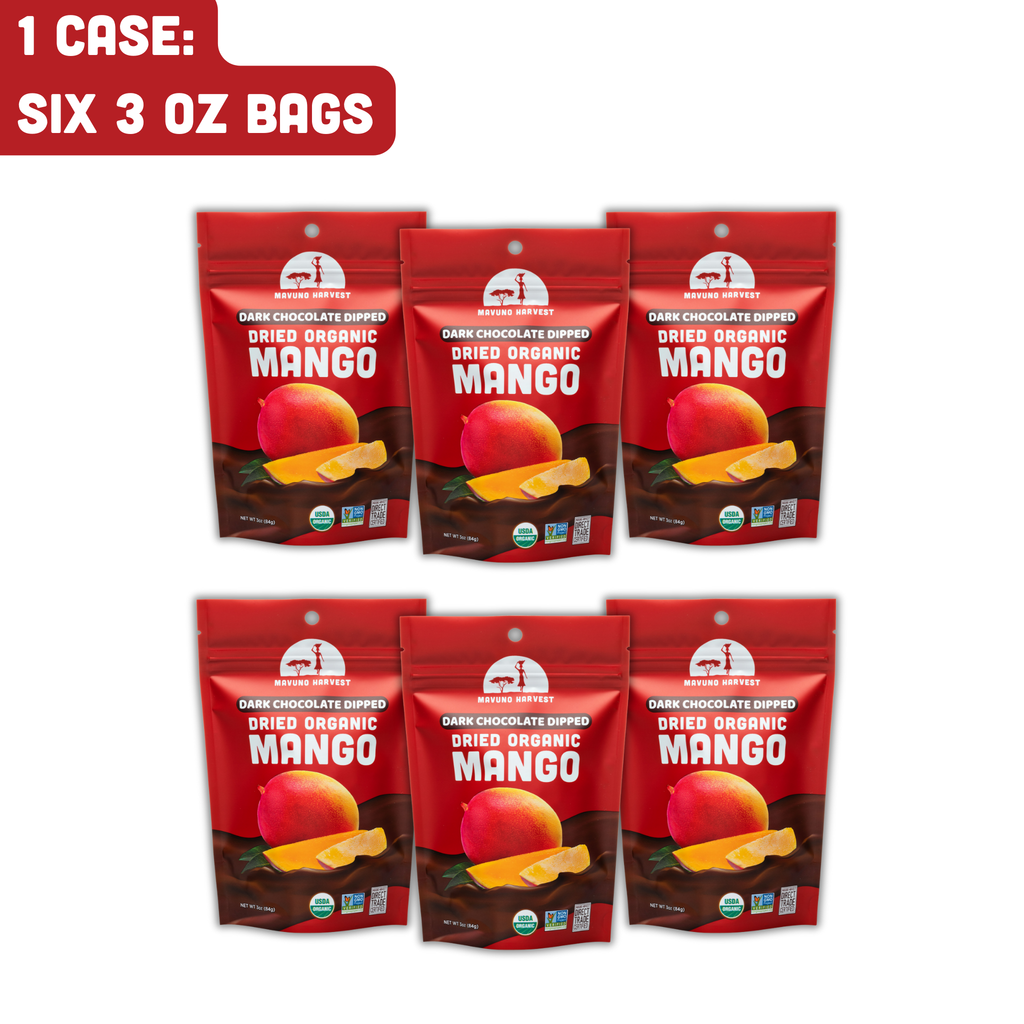 Organic Dark Chocolate Dipped Dried Mango, 6-pack case
