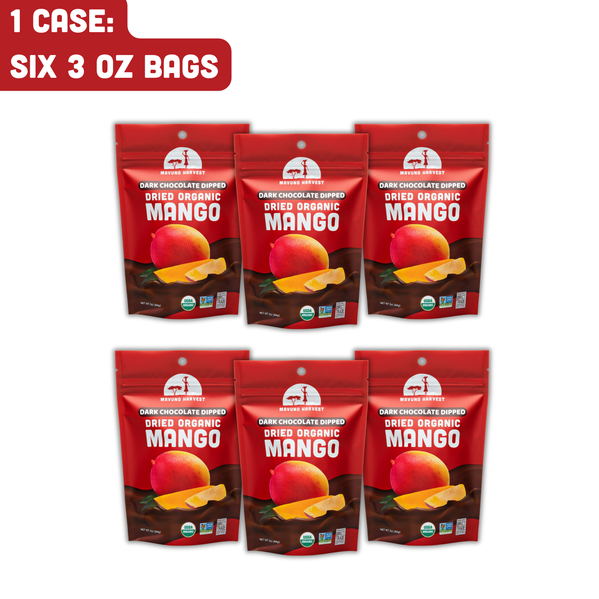 Organic Dark Chocolate Dipped Dried Mango, 6-pack case