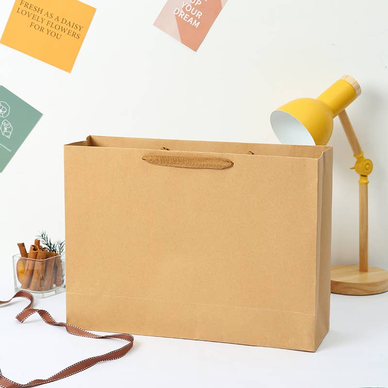 10pc, Horizontal Brown Thick Kraft Paper Gift Bag w/ tissue