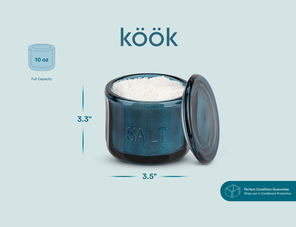 Kook Embossed Salt Cellar & Lid, Pressed Glass, 10 oz