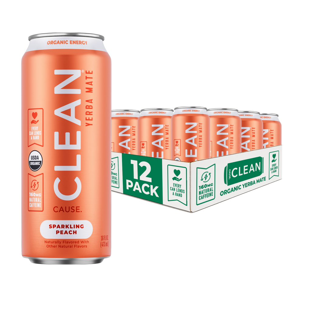 Organic Peach Sparkling Yerba Mate Energy Tea – 12-pack Cans