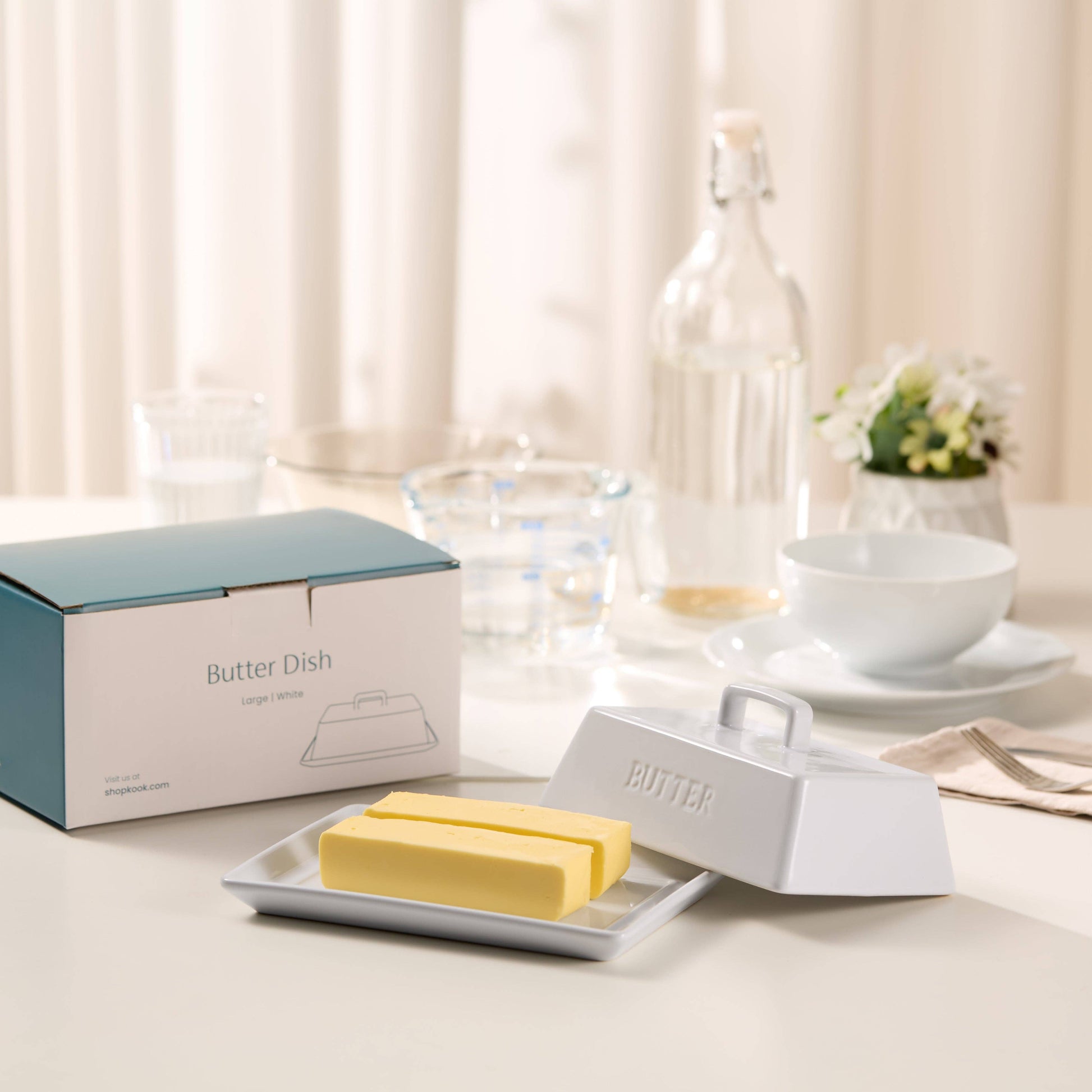 Ceramic Extra Large Butter Dish with Lid, White