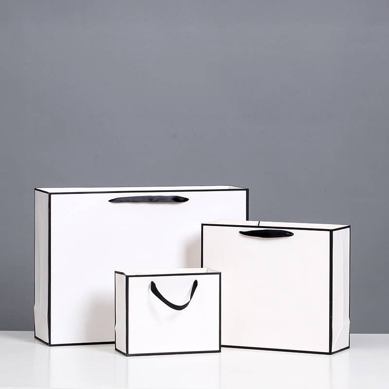 White with Black Border Paper Gift Bag w/ free tissue