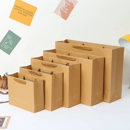 10pc, Horizontal Brown Thick Kraft Paper Gift Bag w/ tissue