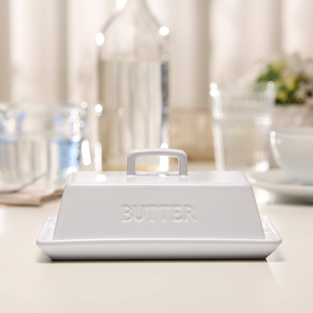Ceramic Extra Large Butter Dish with Lid, White