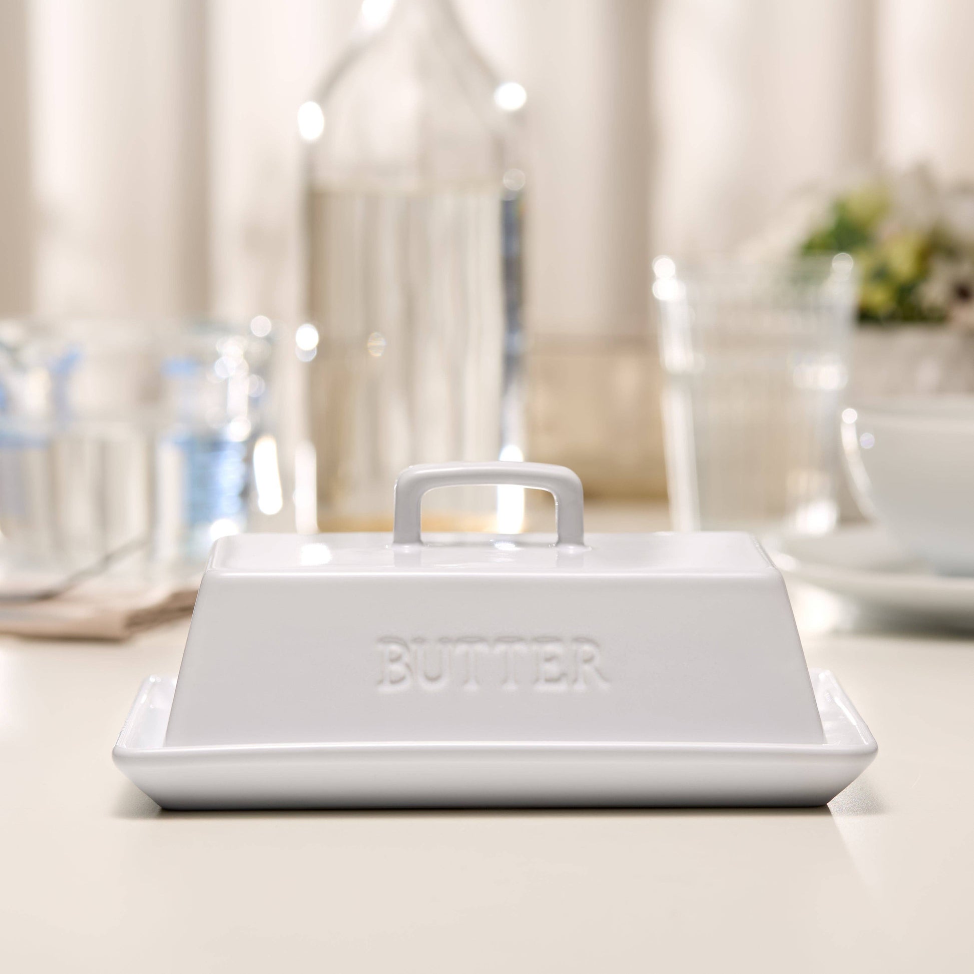 Ceramic Extra Large Butter Dish with Lid, White
