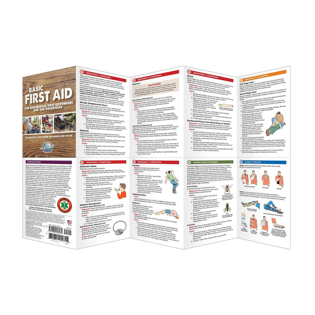Basic First Aid for Non-Medical First Responders and SAR Folding Pocket Guide