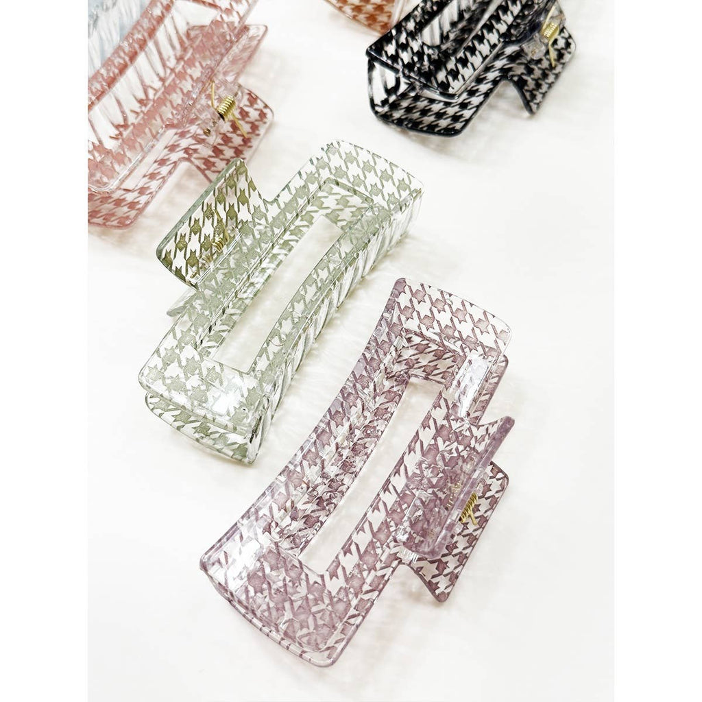 Houndstooth Pattern Cut Out Rectangle Hair Claw