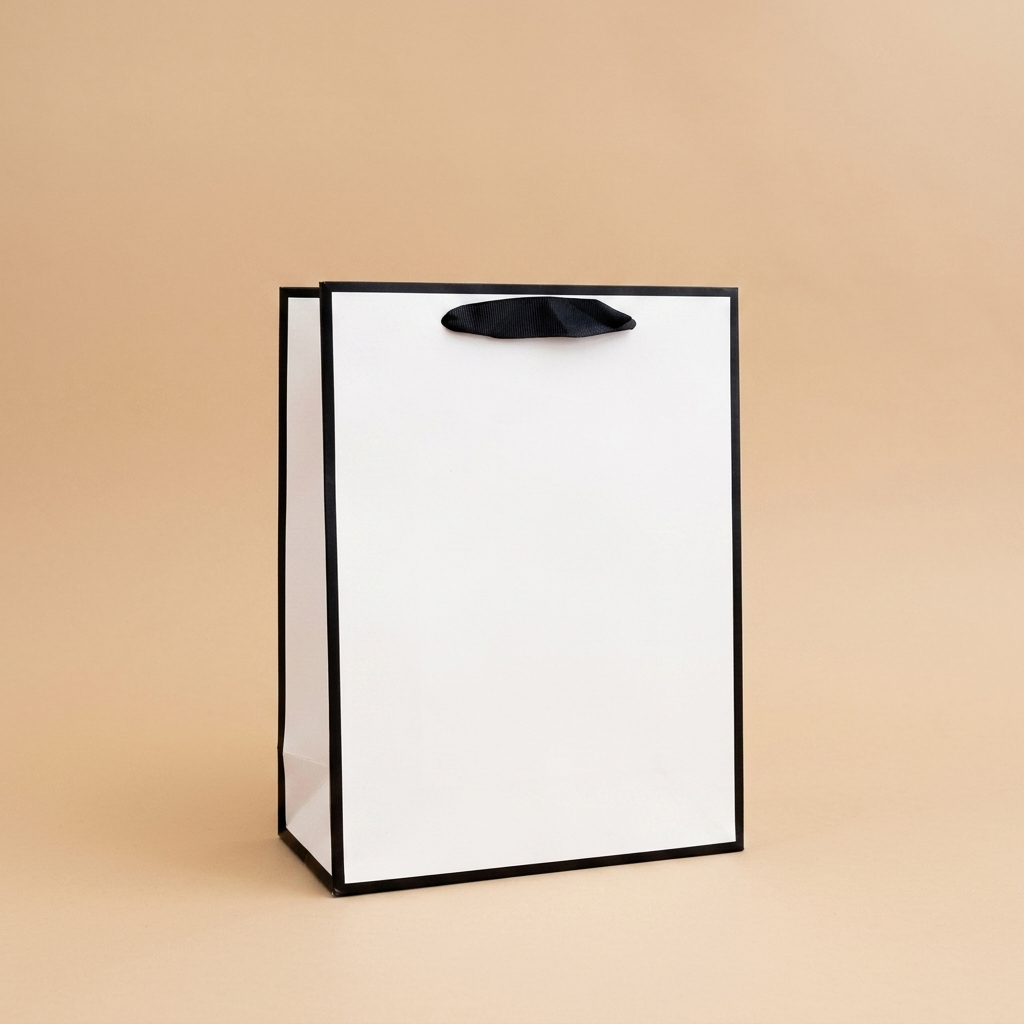White with Black Border Paper Gift Bag w/ free tissue