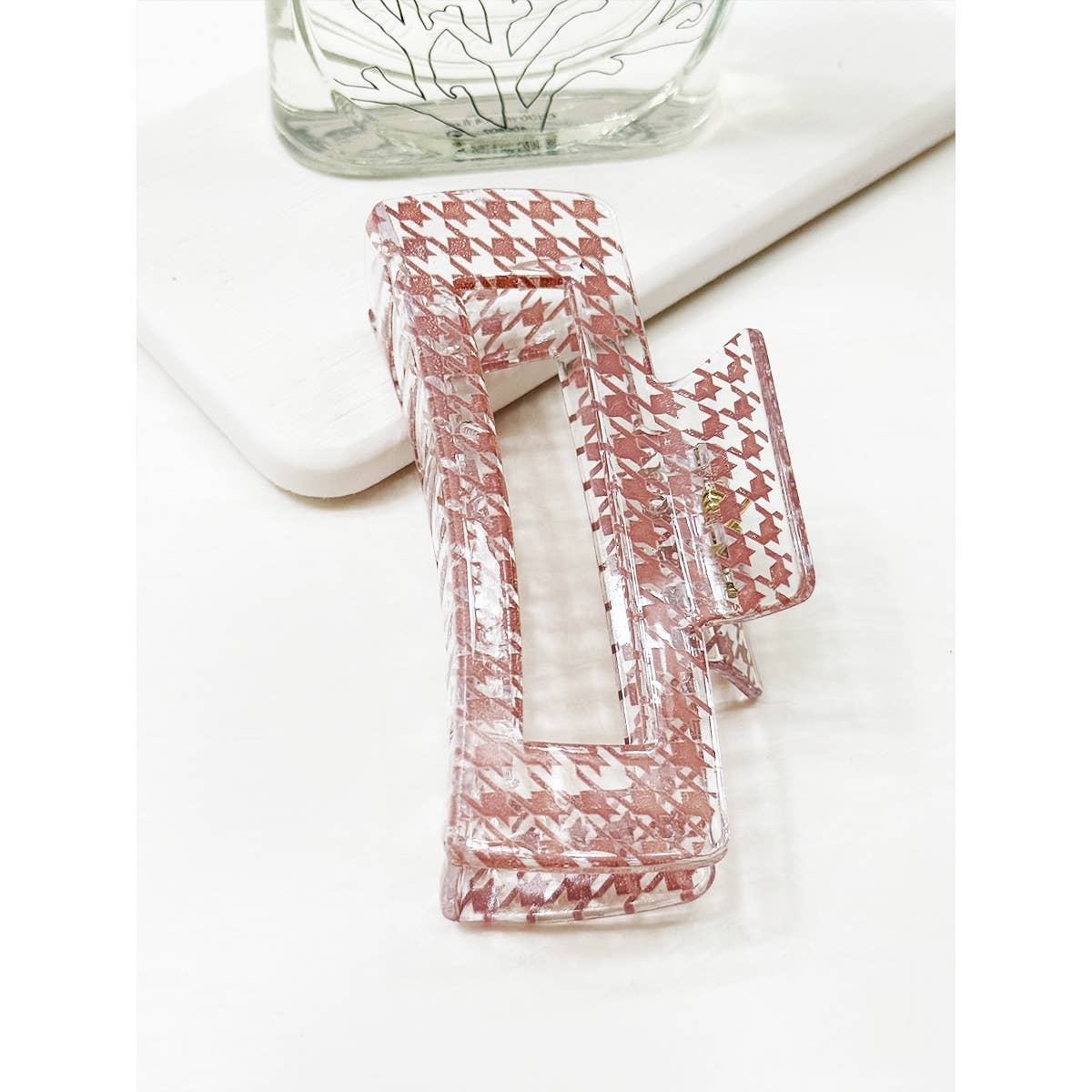 Houndstooth Pattern Cut Out Rectangle Hair Claw