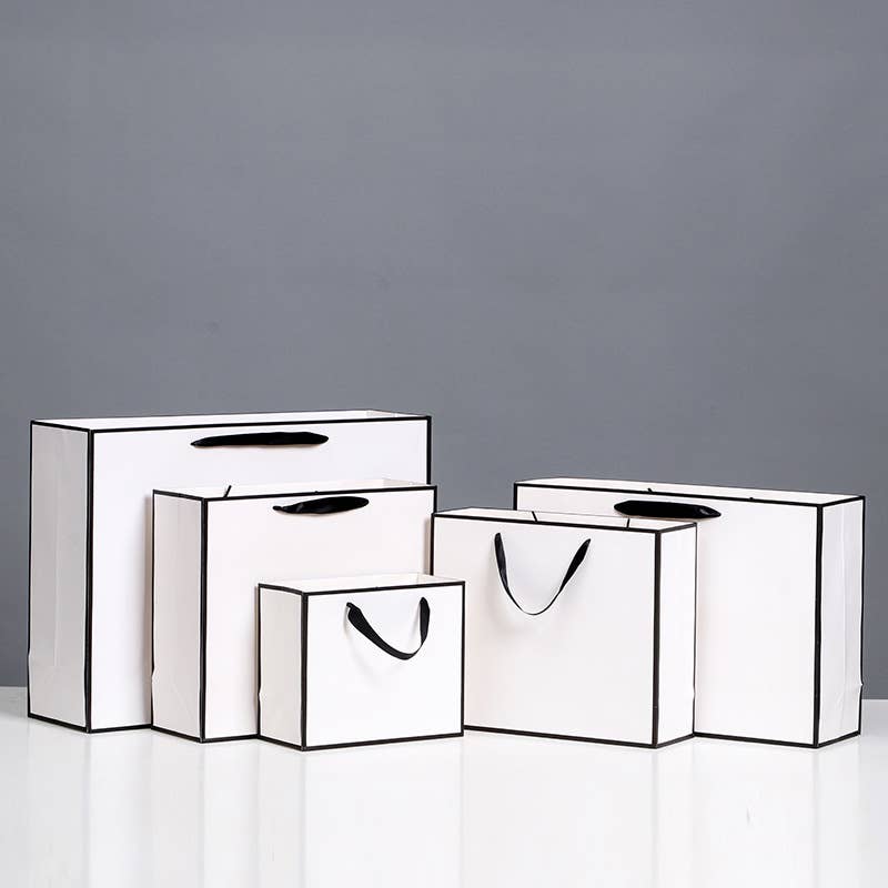 White with Black Border Paper Gift Bag w/ free tissue