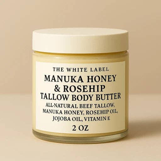 White Label Manuka Honey & Rosehip Tallow Body Butter (2oz / 9oz) – All-Natural, Customizable Skincare | Private Label by May’s Naturals