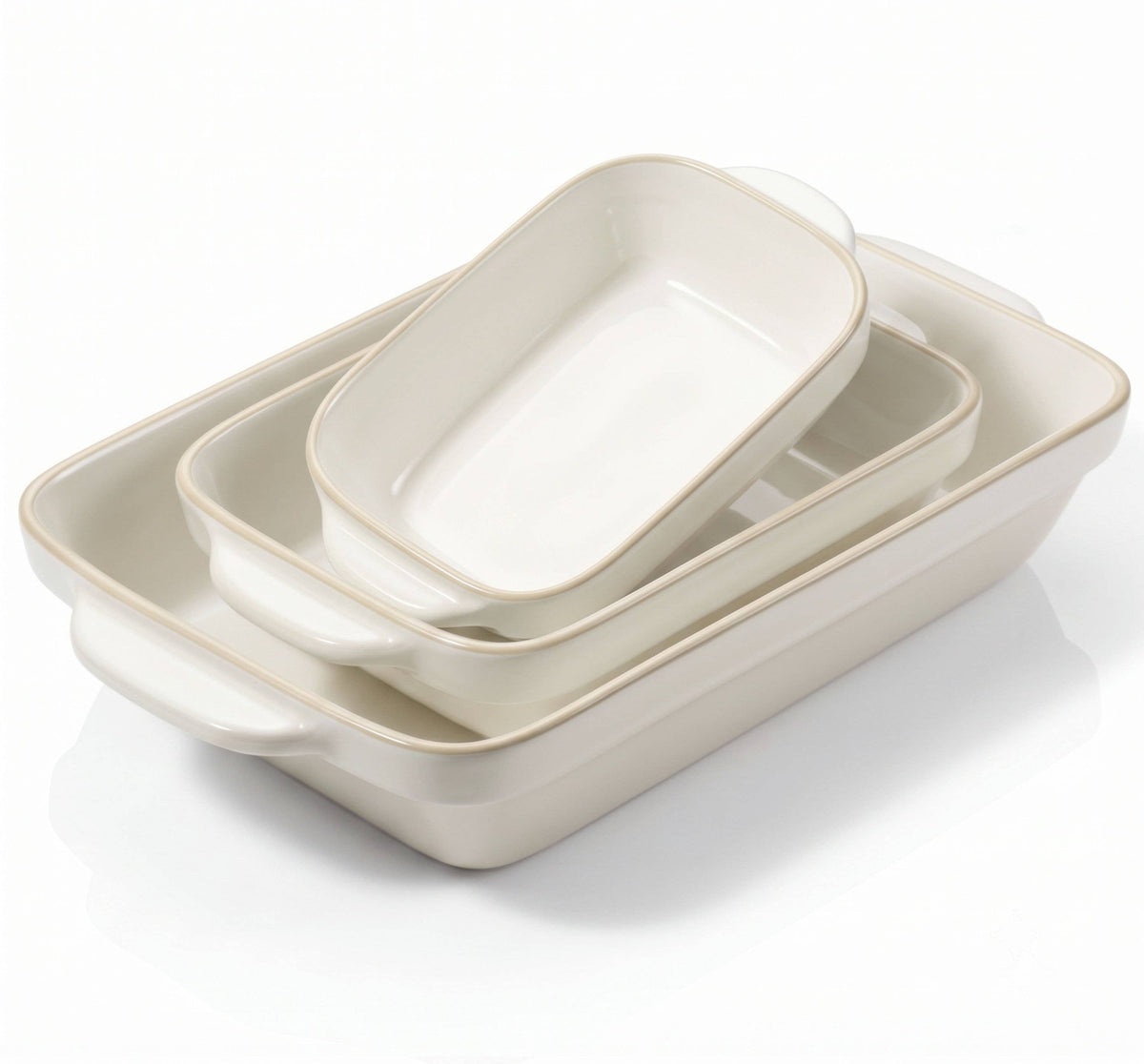 Kook Ceramic Rimmed Baking Dish Set of 3, White
